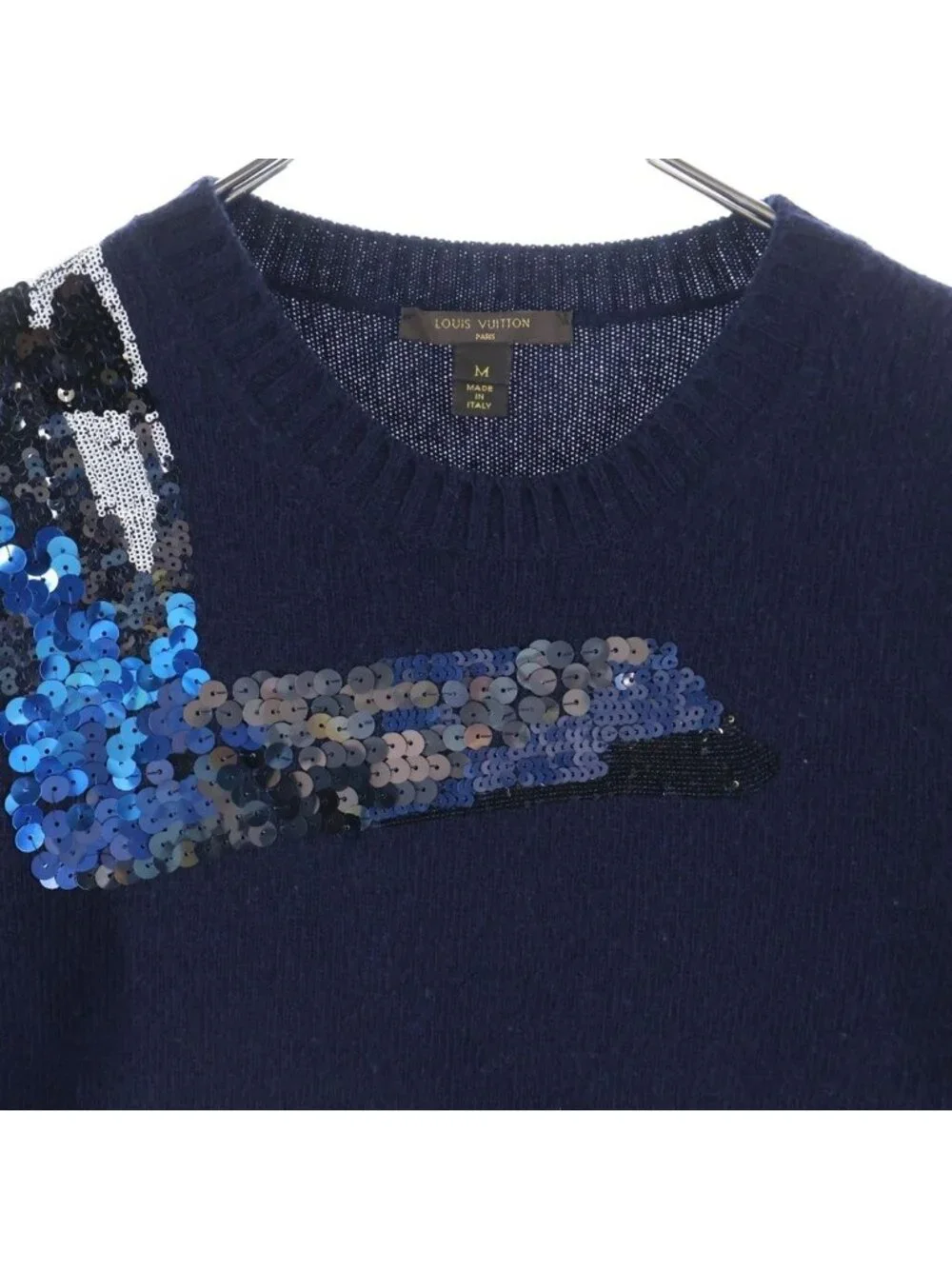 Louis Vuitton LV Logo Sequin Short Sleeve Knit Navy Sweater